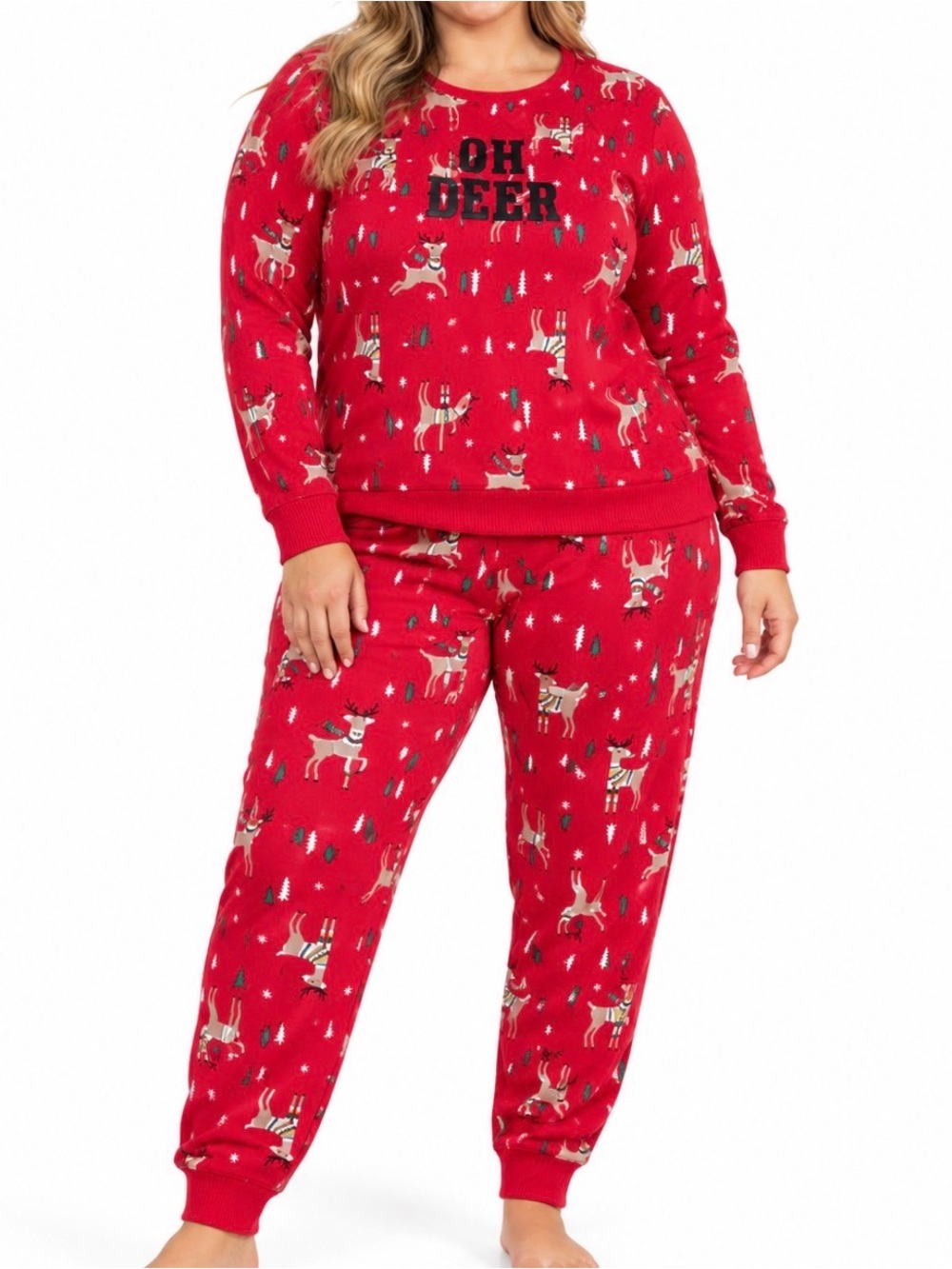 Women’s Secret Treasures “Oh Deer” Reindeer Christmas Pajama Set Holiday PJs XL